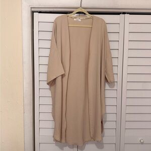 Beige Open Front Kimono Coverup